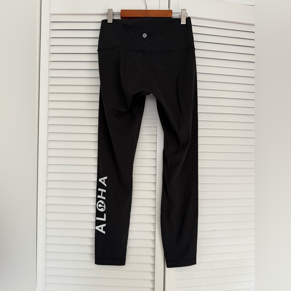 lululemon athletica Black Leggings with White ALOHA Print